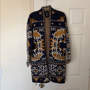 Vertigo Paris Navy and Mustard Patterned Pea Coat